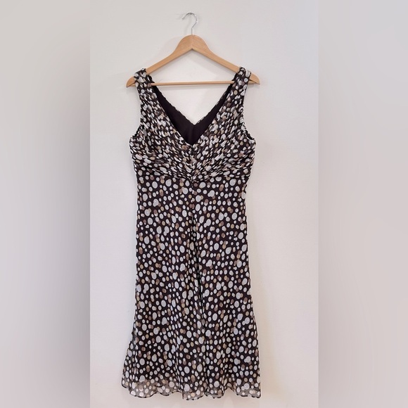 Adrianna Papell Dress Womens 16 Knee Length Brown Polka Dots V Neck Sleeveless - Picture 2 of 10